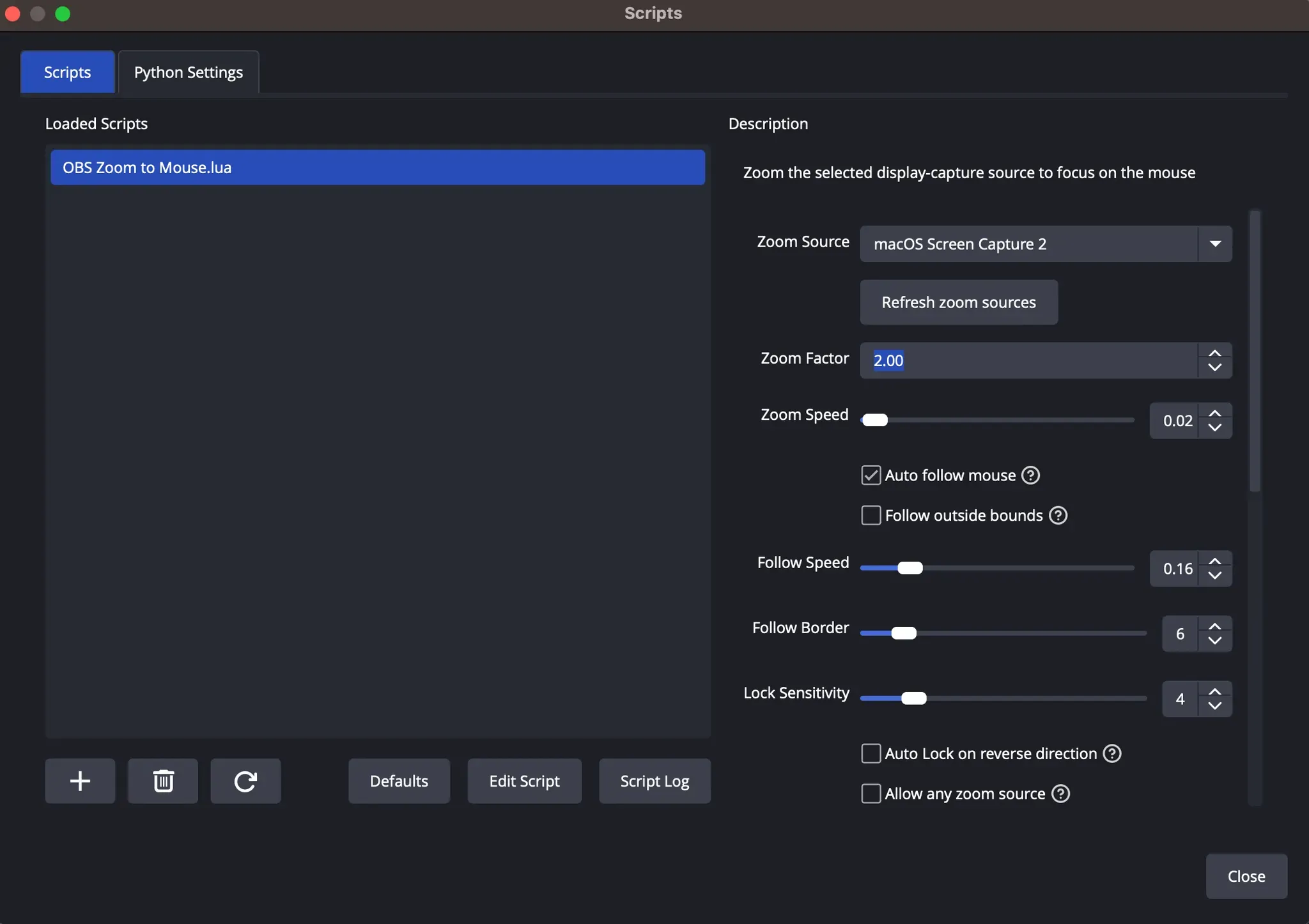 Zoom to mouse script configuration