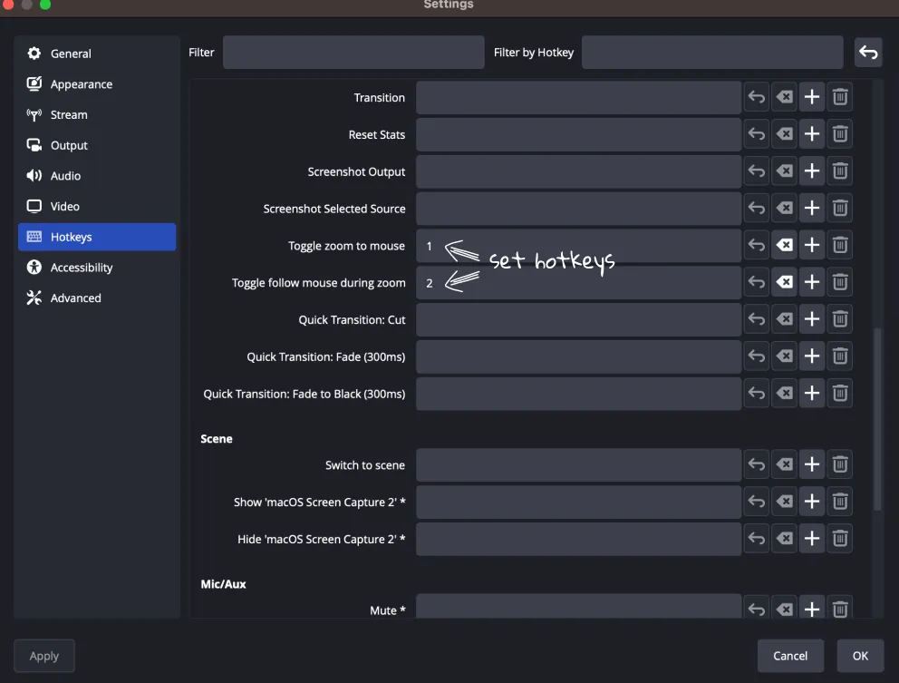 Hotkey setup